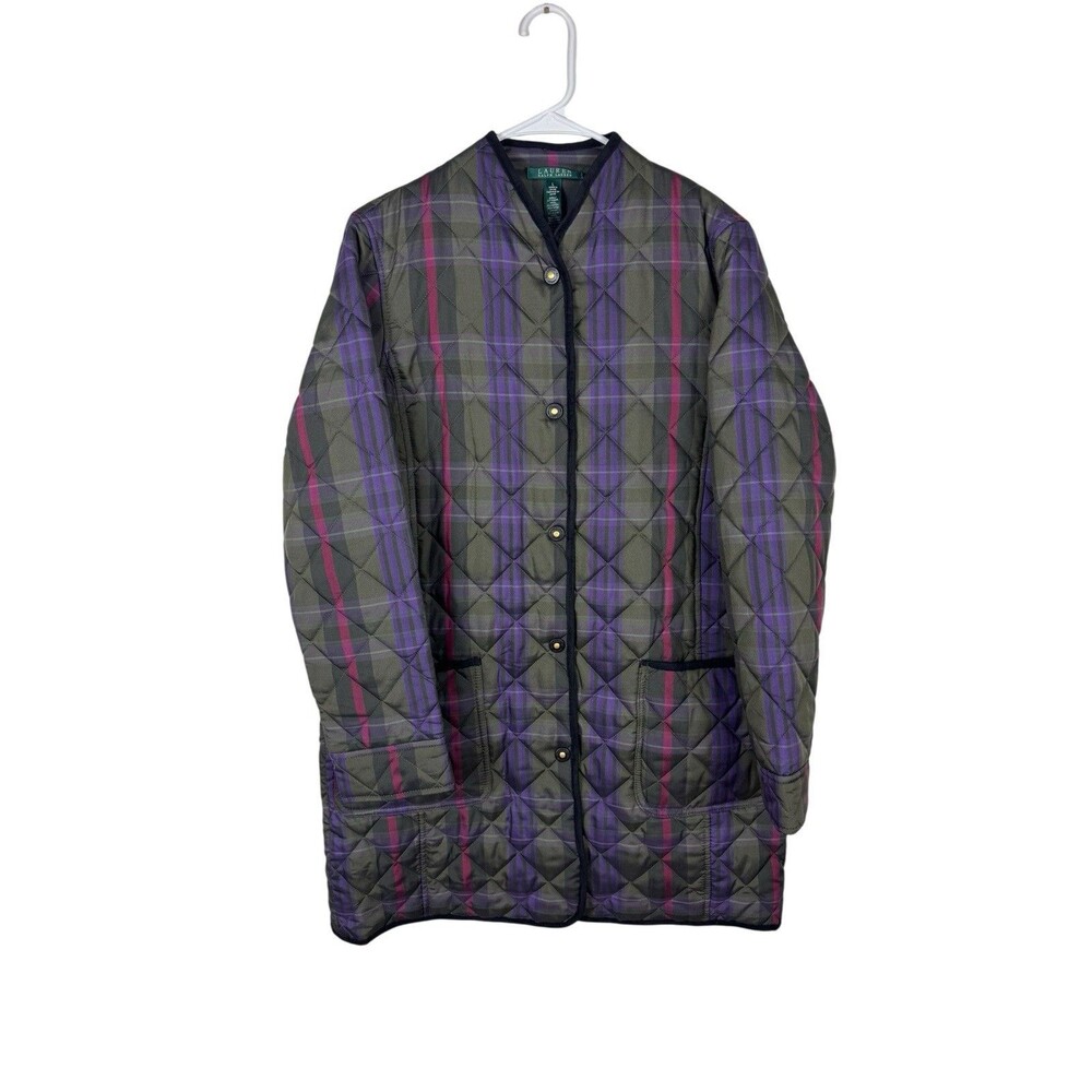 Women's Lauren Ralph Lauren Khaki Diamond Quilted Tartan Jacket SZ L